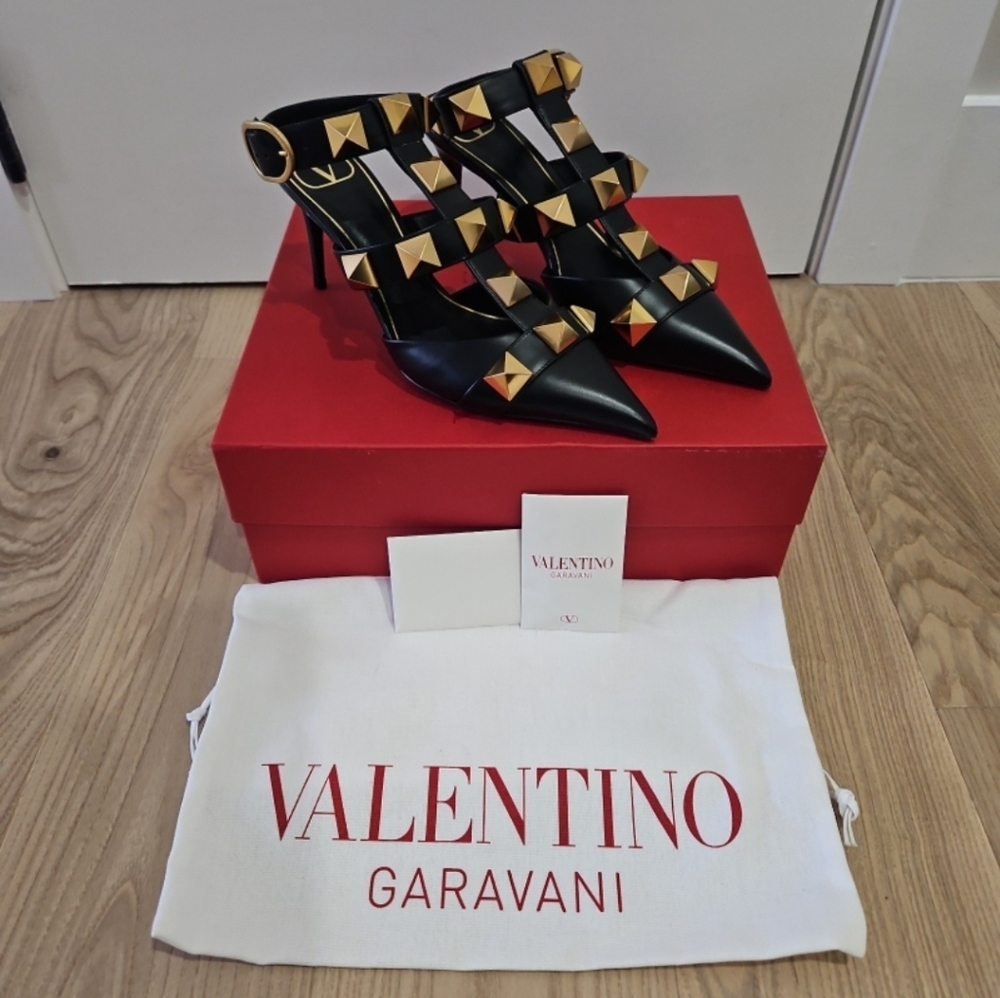 SOLD**Valentino Black Heels with Gold Studs